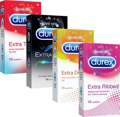 DUREX Exta thin, Extra time, Extra Dots, Extra Ribbed Pleasure Pack Condom