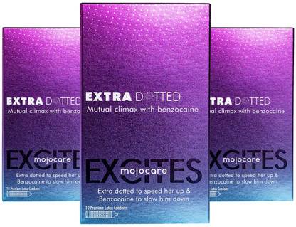 Mojocare Excites Extra Dotted Condoms - Unflavoured | Latex Condoms With Aloe Vera Condom Condom