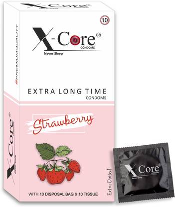 X-Core Dotted Condoms 10 Flavored-Lubricated Condom Free Tissue Papers, Disposal Bag Condom