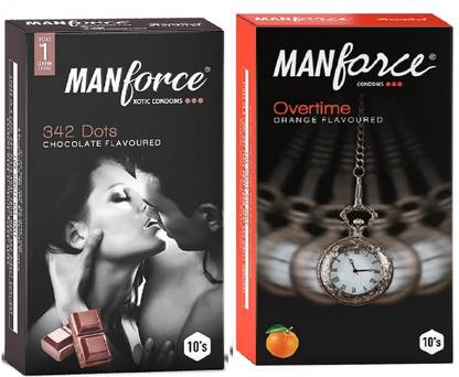 MANFORCE Overtime Orange & Chocolate Dots (Double Contoured & Dotted) Condoms Pack Of 2 Condom