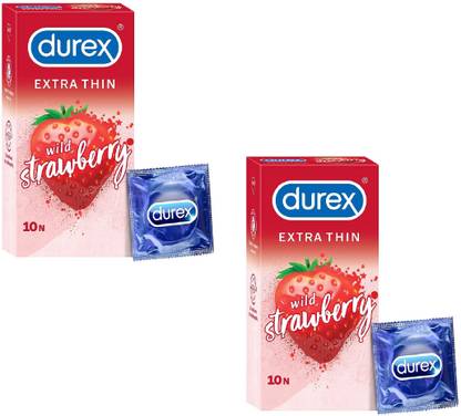 DUREX EXTRA THIN WILD STRAWBERRY FLAVOUR CONDOM FOR MEN 10 X PACK OF 2 Condom