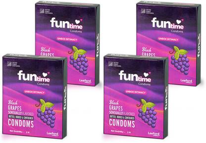 Funtime Dotted, Ribbed & Contoured Black Grapes Flavored Condom | 3N Each Condom