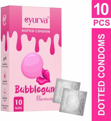18+ eyurva bubblegum dotted condoms | bubblegum flavoured condoms Condom  (10 Sheets)