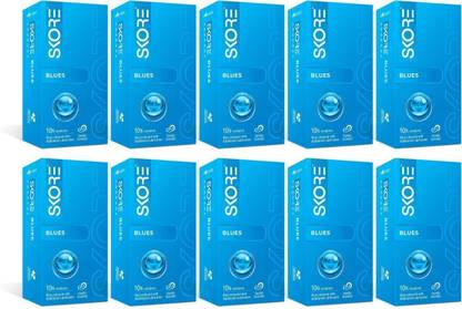 SKORE Blues Condoms – Blue Coloured (Pack of 10, 100 Sheets, 10N Each) Condom
