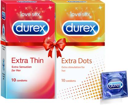 DUREX Extra Thin 10s, Extra Dots 10s Pleasure Packs Condom