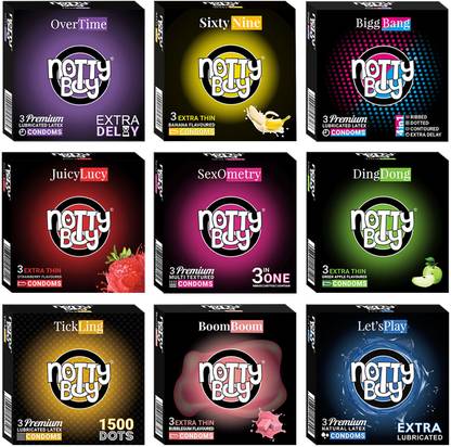 NottyBoy Dotted Combo Pack Condom - Thinnest, Ribbed, 4 in 1, Plain, Extra Time Condom