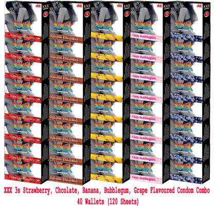 xxx Colored Flavored-Strawberry Chocolate Banana Bubblegum Grape-Extra-Dotted Combo Condom