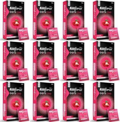 MANFORCE Litchi Flavoured Extra Dotted Condoms for Men - 10 pcs x Pack of 12 Condom