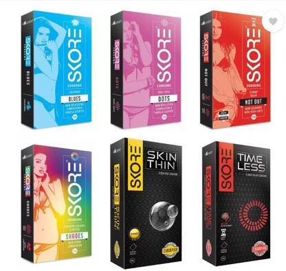 SKORE Blue,Dots,Notout,Shades,SkinThin,TimeLess(combo) Flavour Condom