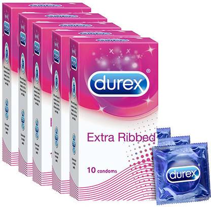 DUREX Extra Ribbed Condoms for Men - 10 Count Pack of 5 Condom