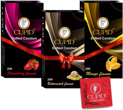 CUPID Dotted & Flavoured Condoms Mango, Strawberry & Butterscotch (Packof3, 20PcsEach) Condom