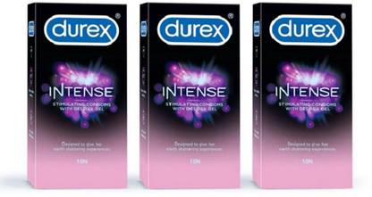 DUREX Intense Dotted and Ribbed Condom with Desirex Gel For Men, 30 Sheets (Pack of 3) Condom
