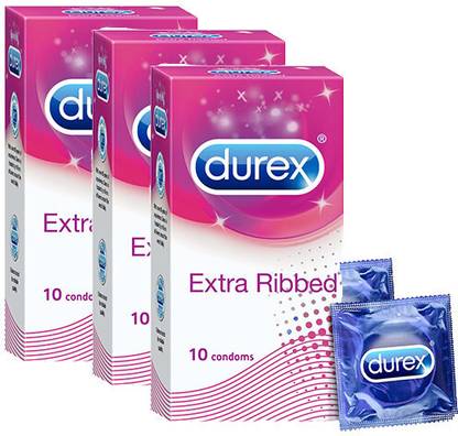 DUREX Extra Ribbed Condoms for Men - 10 Count Pack of 3 Condom