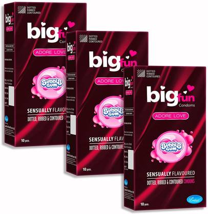 BIGFUN Bubblegum Dotted Condoms, Thin Ribbed Contoured, Natural Latex & Lubrication Condom