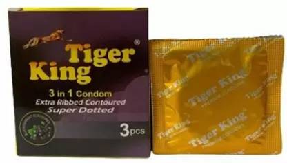 Riya Touch qwpl TIGER KING CONDOM EXTRA RIBBED CONTOURED SUPER DOTTED BLACKCURANT CONDOM Condom