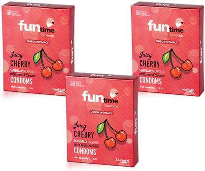 Funtime Juicy Cherry Flavoured Dotted Condoms | Ribbed & Lubricated for Extra Pleasure Condom