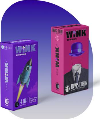 Wink Condom Combo Pack | Invisi-thin Condom & 4 in 1 Ribbed Textured Condom