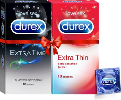 DUREX Extra Thin 10s, Extra Time 10s Pleasure Packs Condom