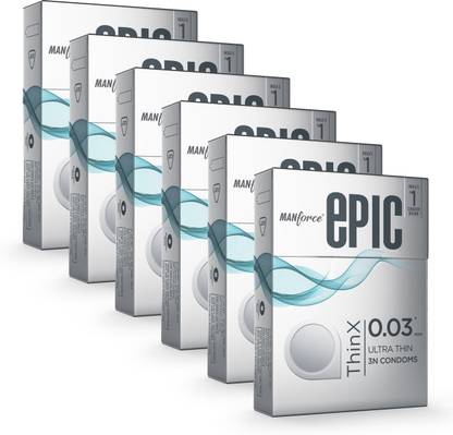 MANFORCE Epic Thinx Condoms for Men| Ultra Thin with 0.03 mm Thickness | 3 Count x 6 Condom