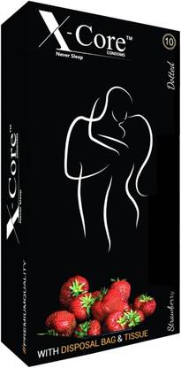 X-Core dotted condoms-10 pcs stawberry flavored condoms, with 10 pcs. DISPO0SAL POUCHES & 10 pcs. TISSUE PAPERS, Free of chemicals like paraben, Flavors-(stawberry flavour) 10×1's box= 10 PCS. Condom (Set of 10, 1S) Condom (Set of 10, 1S)=10 Condom