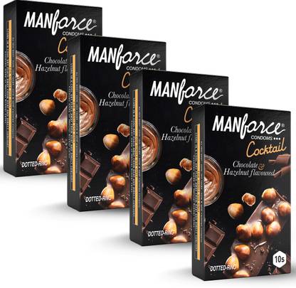 MANFORCE Cocktail Condoms (DottedRings), Hazelnut & Chocolate Flavoured,10 x Pack of 4 Condom