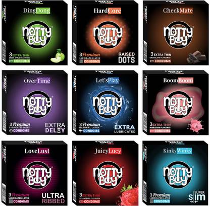 NottyBoy Honeymoon Pack Mix Variety (Extra Time, Ribbed, Extra Dotted, Extra Thin, Plain, Strawberry, Apple, Chocolate) Condom