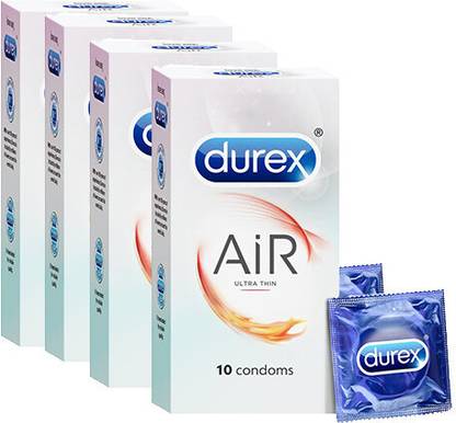 DUREX Air Condoms for Men - 10 Count | Suitable for use with lubes & toys Pack Of 4 Condom