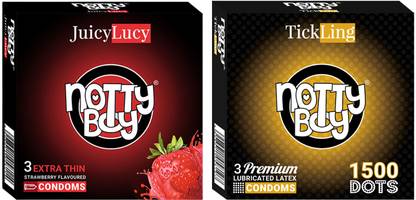 NottyBoy Strawberry Extra Thin and TickLing 1500 Dots Dotted Condom