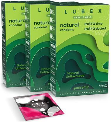 Lubex 6 in 1 Extra Time Condoms with Disposable Bags - Natural Unflavoured Condom