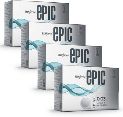 MANFORCE Epic Thinx Condoms for Men| Ultra Thin with 0.03 mm Thickness | 10 Count x 4 Condom