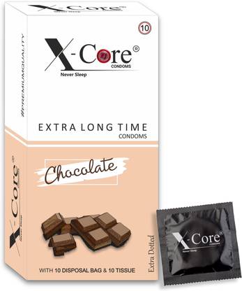 X-Core Condom For Men Dotted Long Time Delay Condoms - 10 Count Chocolate Flavour Condom
