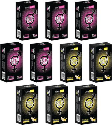 NottyBoy Extra Thin Banana Flavoured and Ribbed, Contour, Dotted Combo Pack Condom