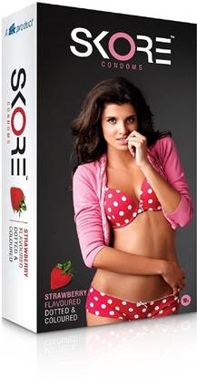 SKORE Strawberry Flavoured Dotted Condoms (Pack of 6) Condom