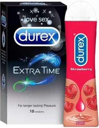 DUREX Extra Time 10s and Lube - Strawberry Flavoured Lubricant Condom