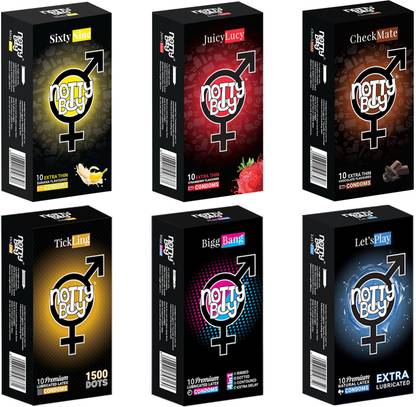 NottyBoy Honeymoon Package - 4 in 1, 1500 Dots, Banana, Strawberry, Chocolate, Lubricated Condom