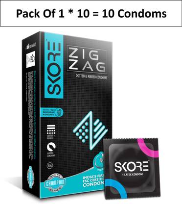 SKORE Zig Zag | Dotted & Ribbed | With Disposal Pouches Condom