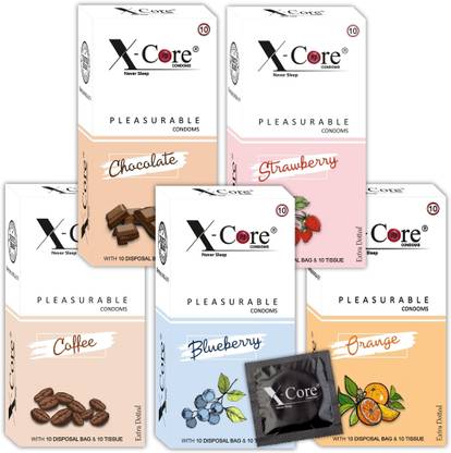 X-Core Honeymoon Combo Pack Mix Flavour Condom Free Tissue papers & Bags Condom