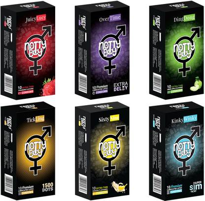 NottyBoy Honeymoon Pack - 1500 Dots, Thin, Extra Delay, Banana, Apple, Strawberry Flavour Condom