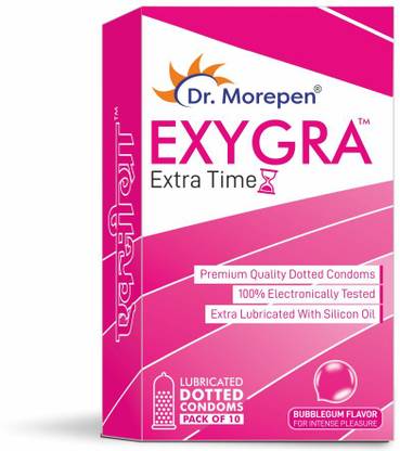 Dr. Morepen Exygra Condoms- Ultra-thin, Lubricated, Extra Dotted, Bubblegum Flavour 10 count Condom