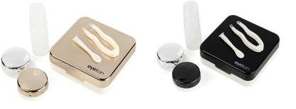 SHOPOWARE pack of 2 portable Travel Contact Lens Case Box with Mirror (Black & Gold)