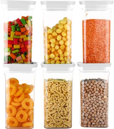 Home Puff Plastic Grocery Container - 1 kg  (Pack of 6, White, Transparent)