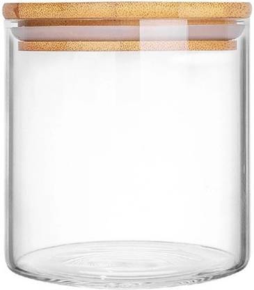 MDNSHO Glass, Wooden Grocery Container  - 685 ml