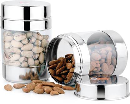 PRABHA Stainless Steel, Glass Grocery Container  - 500 g