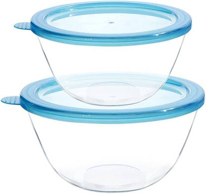 Cutting EDGE Glass Mixing Bowl Borosilicate Round Glass Bowls (1600 ml, 2100ml) with Lid Microwave Safe