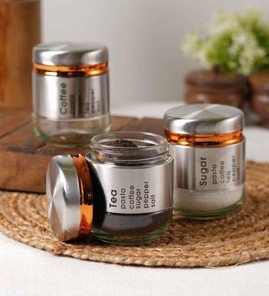 Avastro Glass, Stainless Steel Tea Coffee & Sugar Container  - 300 ml