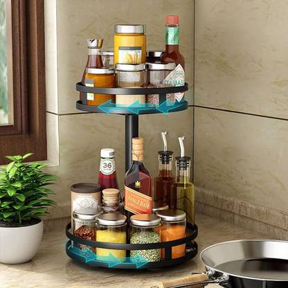 Deoxys Stainless Steel Rotating Spice Rack,Height-Adjustable Spice Shelf,360 Degree Round Rotatable Storage Basket