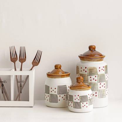 Claymistry Ceramic Tea Coffee & Sugar Container  - 250 ml, 500 ml, 1500 ml