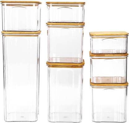 anko Mulltipurpose Storage Container set with Leak Proof Bamboo Lid  - 2 L, 1.3 L, 0.82 L, 0.6 L, 0.37 L