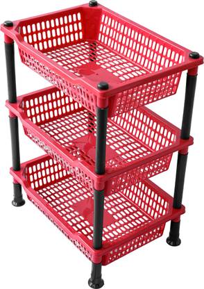 VMBOND Multipurpose Kitchen Storage Organizer Folding Rack Vegetable Basket Plastic Wall Shelf
