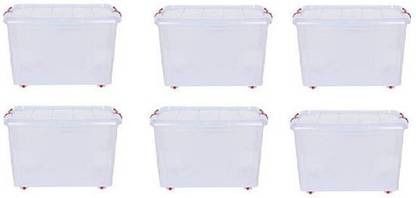 Easymart Multipurpose Storage Container Box with Wheels (25 L - 6 PCS ) - (Clear, Transparent)  - 25 L प्लास्टिक यूटीलिटी कंटेनर